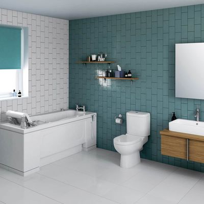 Accessible bathroom with bath, toilet and basin